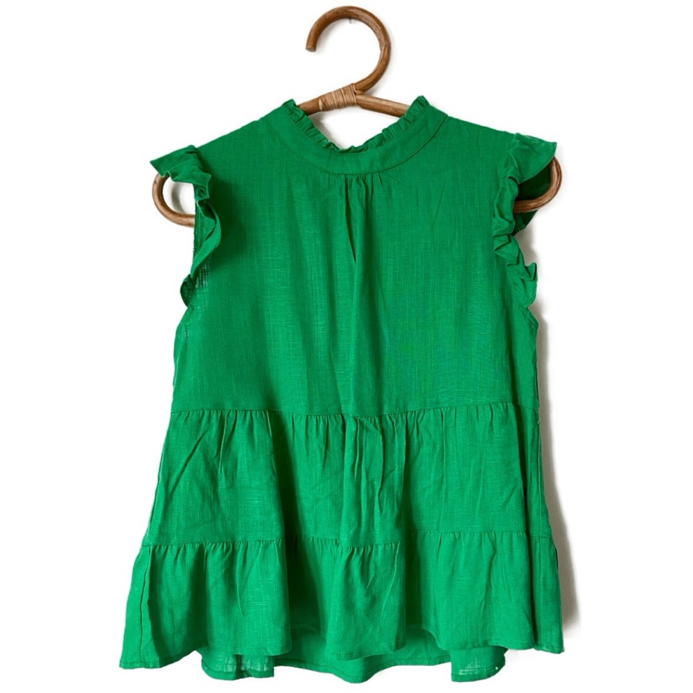NWT THML Kelly Green Tiered Blouse Top Ruffle Detail XS $68